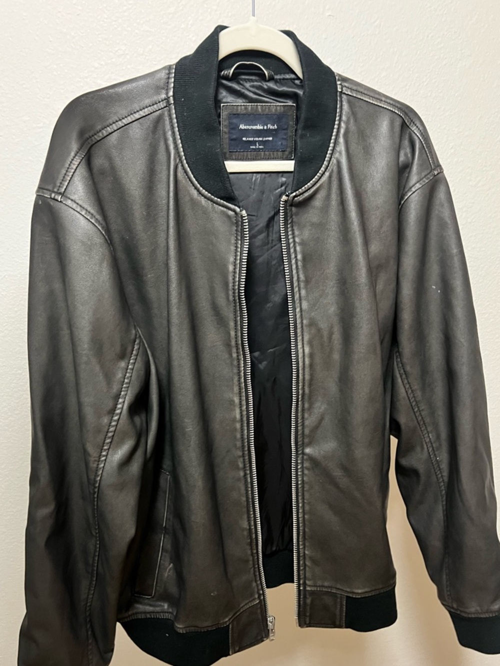 Abercrombie & Fitch Men’s Dark Gray Vegan Leather Bomber Jacket
